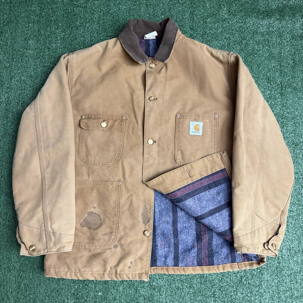 Vintage 80s Carhartt 6BLC Duck Chore Blanket Lined Coat Jacket Size 44 USA Made